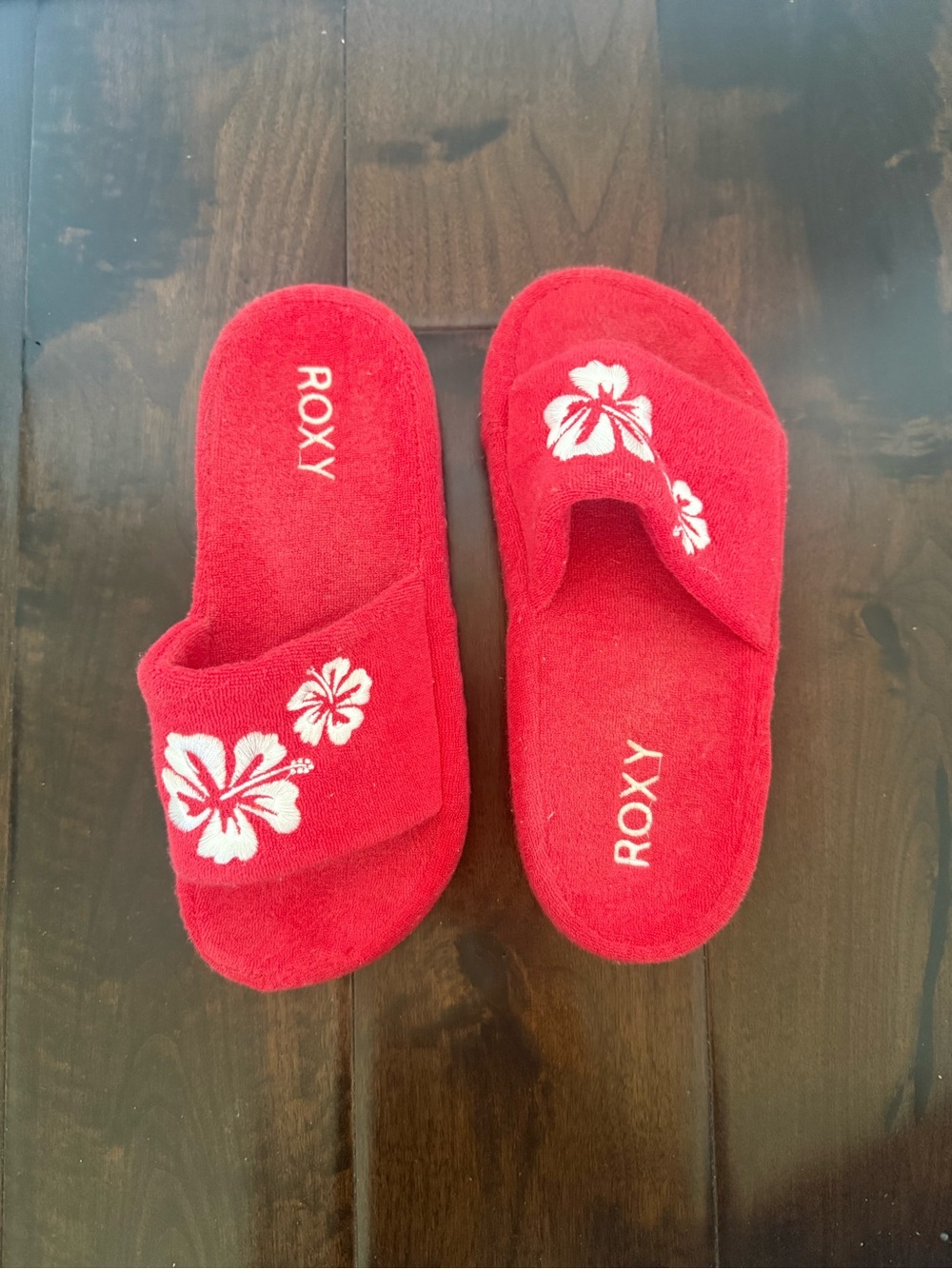 Roxy Red Terry Hibiscus Slide Sandals - Picture 3 of 3